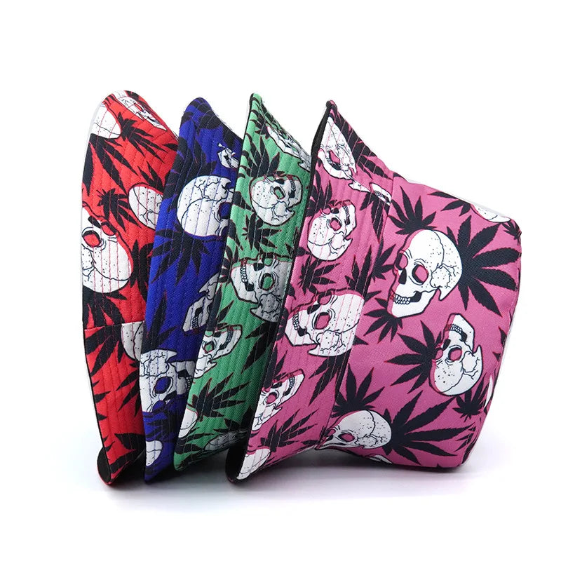 Solid Color Skull And Mary-J Print Reversible Bucket Hat