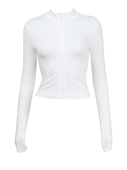 White Collar Front Zip-Up Jacket