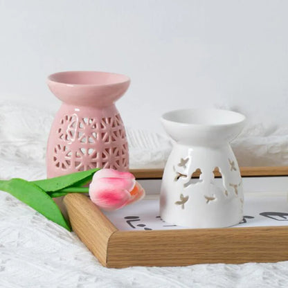 Solid Color Design Hollow Out Porcelain Essential Oil Burner