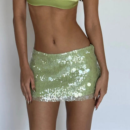 Solid Color Sequin Mini Skirt