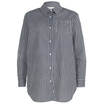 Solid Color Stripe Button Up Oversized Long Sleeve