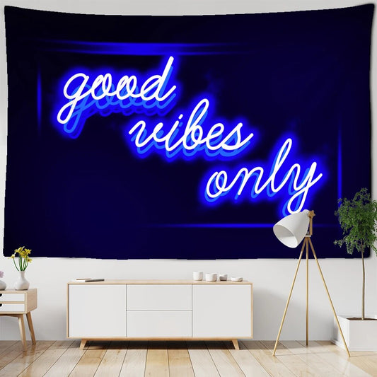 Neon Blue Good Vibes Only Tapestry