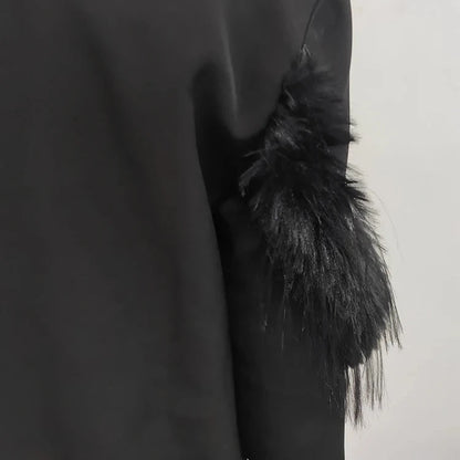 Black Feather Sleeve Blazer