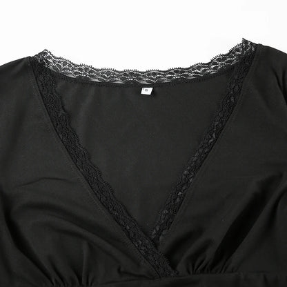 Black Criss-Cross Lace V-Cut Long Sleeve