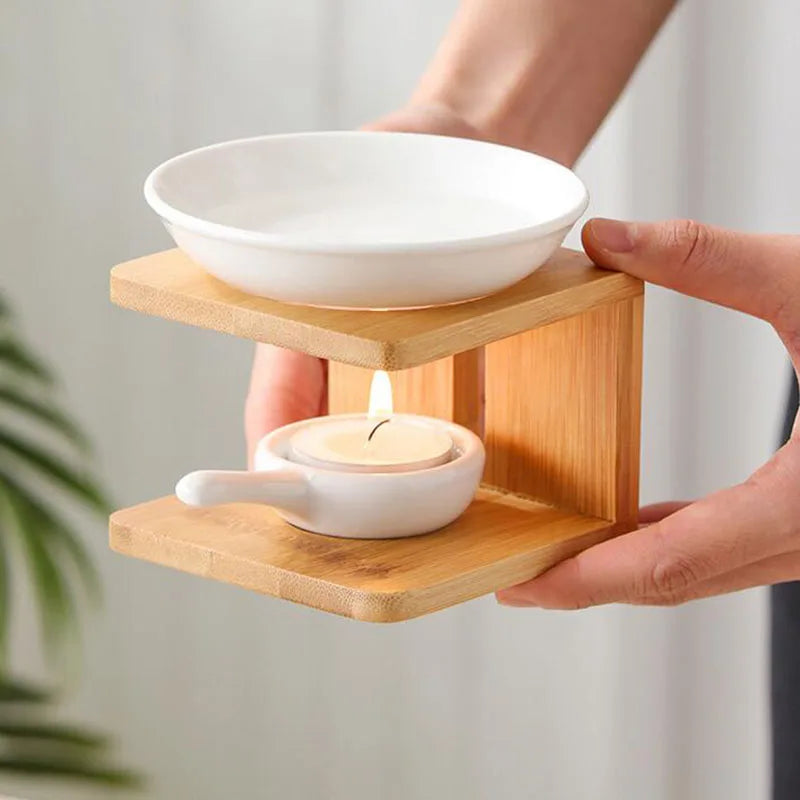 Bamboo Stand Essential Oil And Can0lde Holder Burner