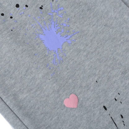 Neutral Paint Splattered Heart Drawstring Jogger Sweatpants