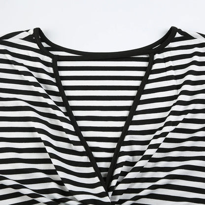 Black And White Stripe Backless Twist Knot Long Sleeve