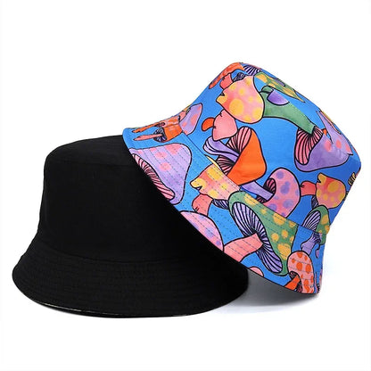 Multicolor Mushroom Print Cotton Reversible Bucket Hat