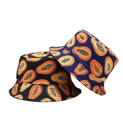 Solid Color Papaya Print Cotton Reversible Bucket Hat