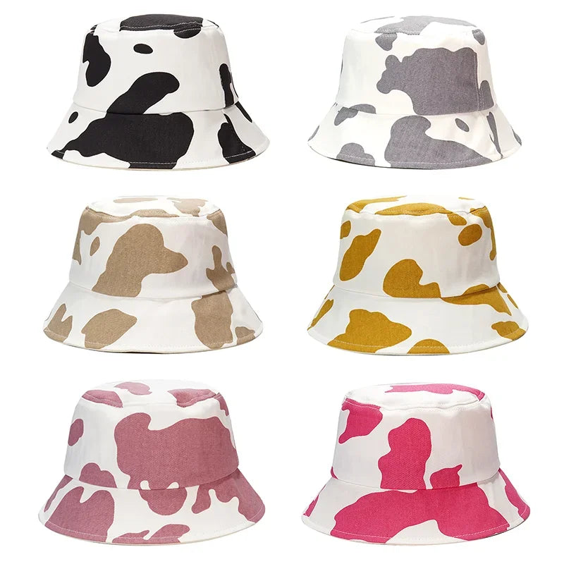 Solid Color Cow Print Bucket Hat