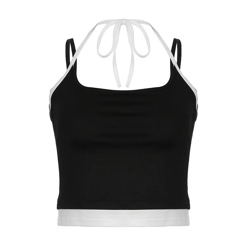 Two Toned Halter Spaghetti Strap Top