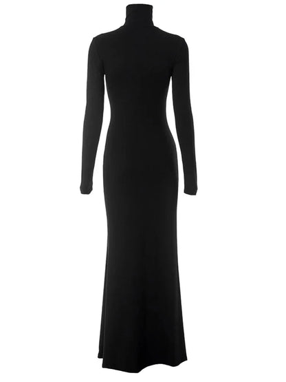 Black Turtleneck Long Sleeve Maxi Dress