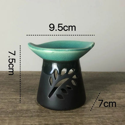 Black And Green Porcelain Leaf Green Essential Oil Burner