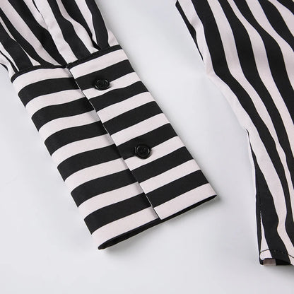 Black And White Stripe Button Up Long Sleeve