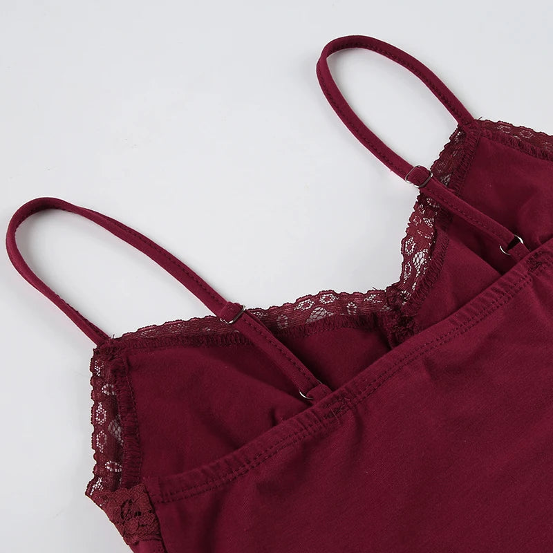 Red V-Cut Lace Bra Spaghetti Strap Top