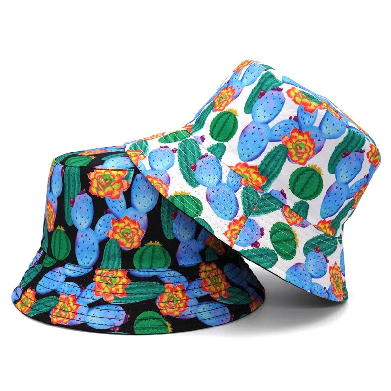 Cactus Print Cotton Reversible Bucket Hat