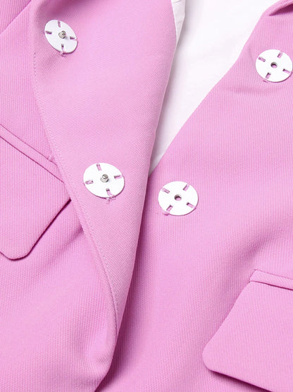 Pink Pearl Rhinestone Bow Chain Hollow Out Rhinestone Bow Sleeve Blazer