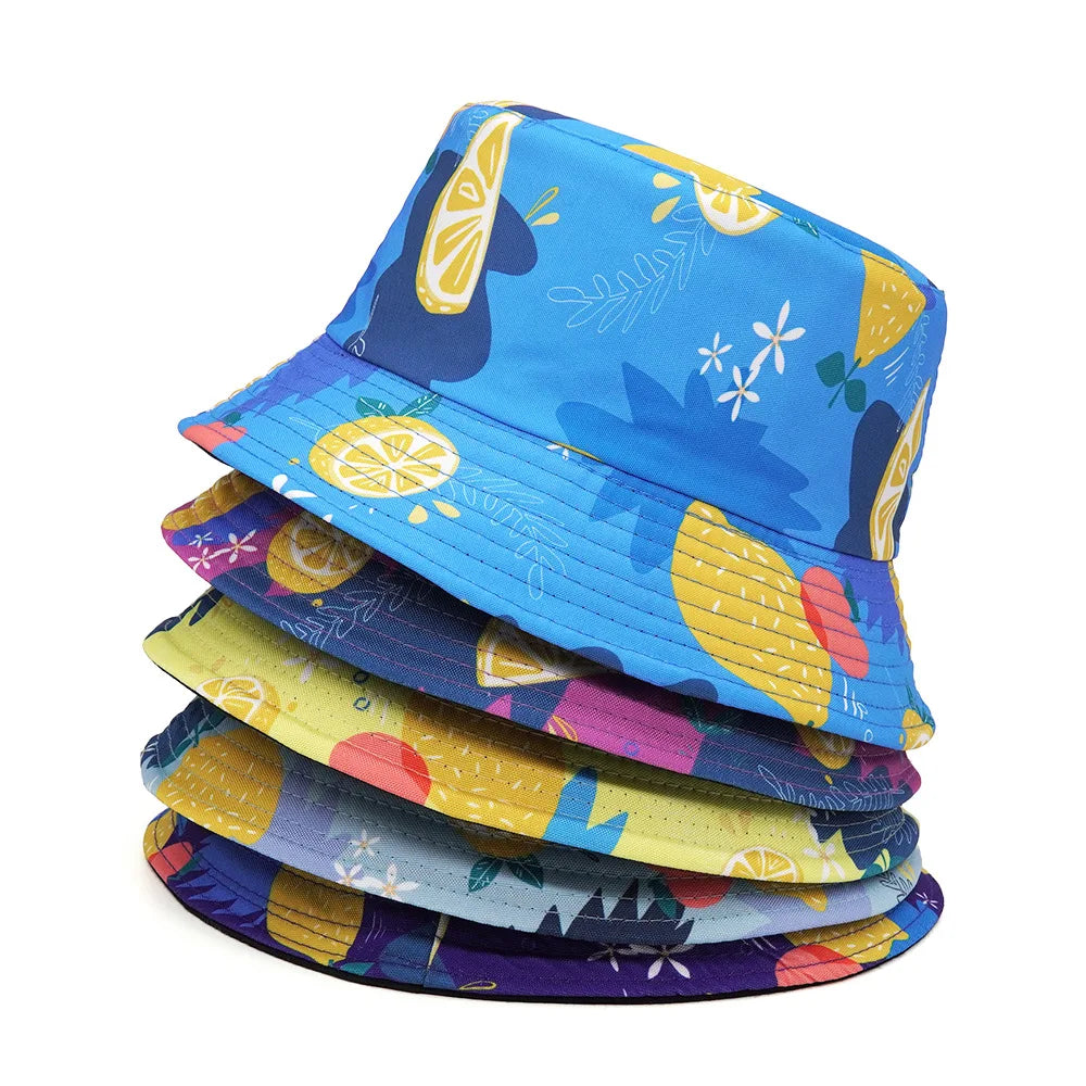 Lemon Print Cotton Reversible Bucket Hat