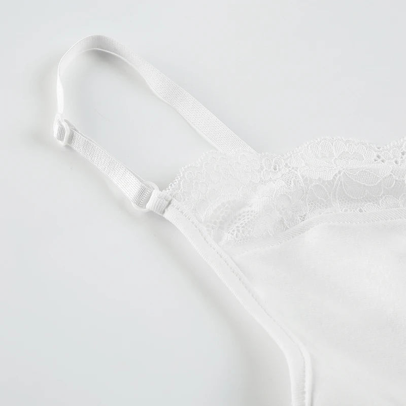 White Peek-A-Boo Lace V-Cut Spaghetti Strap Top