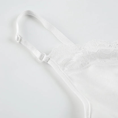 White Peek-A-Boo Lace V-Cut Spaghetti Strap Top