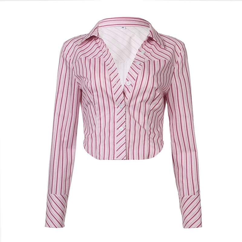 Pink And Red Stripe Button Up Long Sleeve