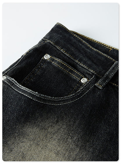 Denim Washed Out Patchwork Straight Jeans