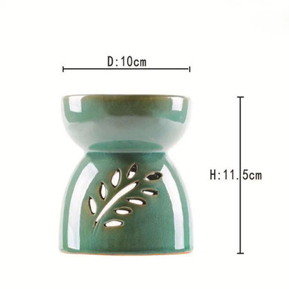 Green Porcelain Hollow Out Leaf Essential Oil Burner