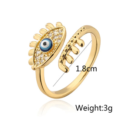 Gold Metal Turkish Evil Eye Rhinestone Studded Ring