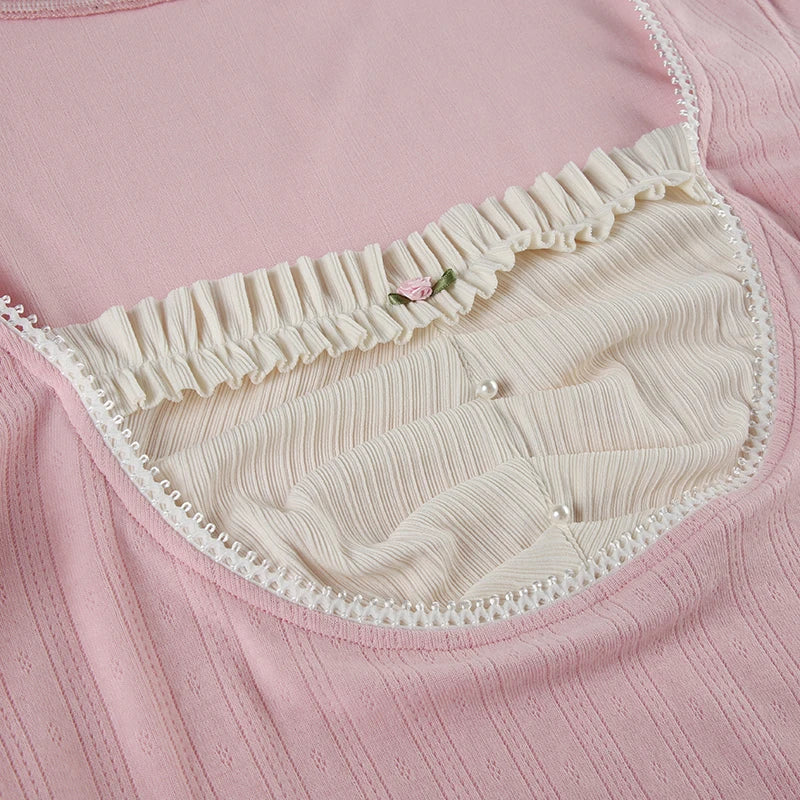 Pink Fake Beige Ruched Under Shirt Long Sleeve