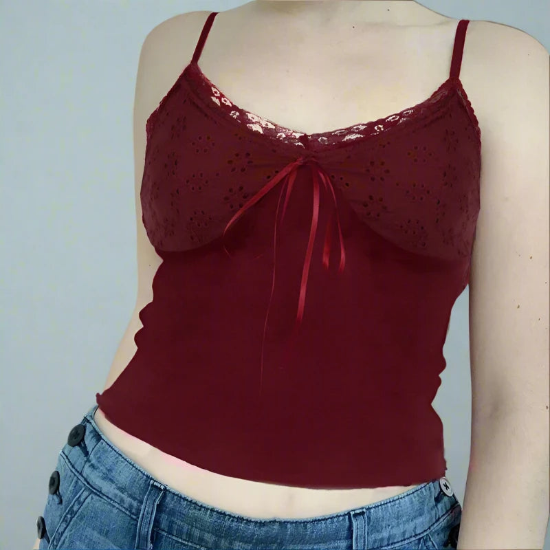 Red V-Cut Lace Bra Spaghetti Strap Top