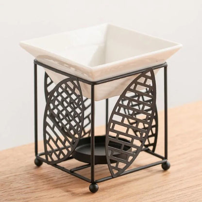 Metal Brick Hollow Out Leaf Essential Oil Burner