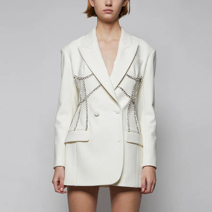 Neutral Diamond Tassel Double Breasted Blazer