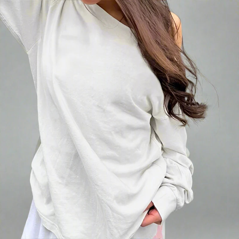 White Cut Off Long Sleeve T-Shirt