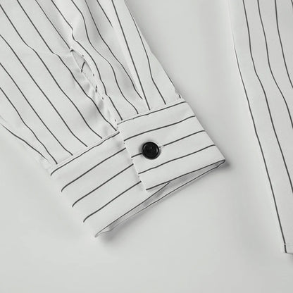 White Stripe Button Up Oversized Long Sleeve