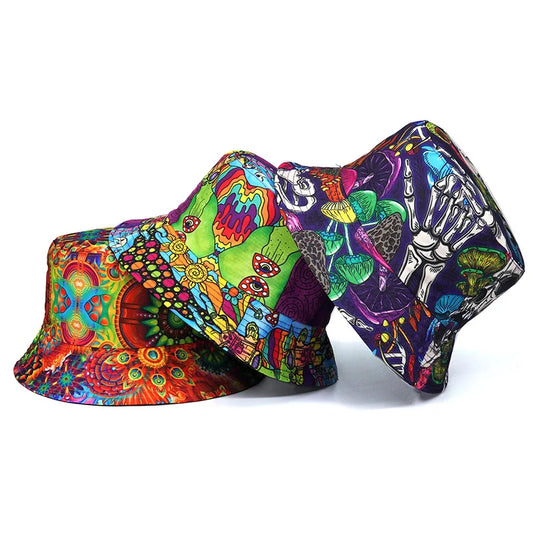 Hippie Print Cotton Reversible Bucket Hat