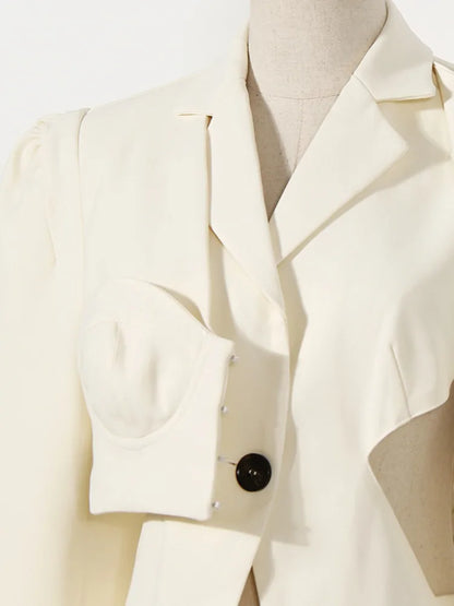 Neutral Bra Side Hollow Out Front Split Blazer