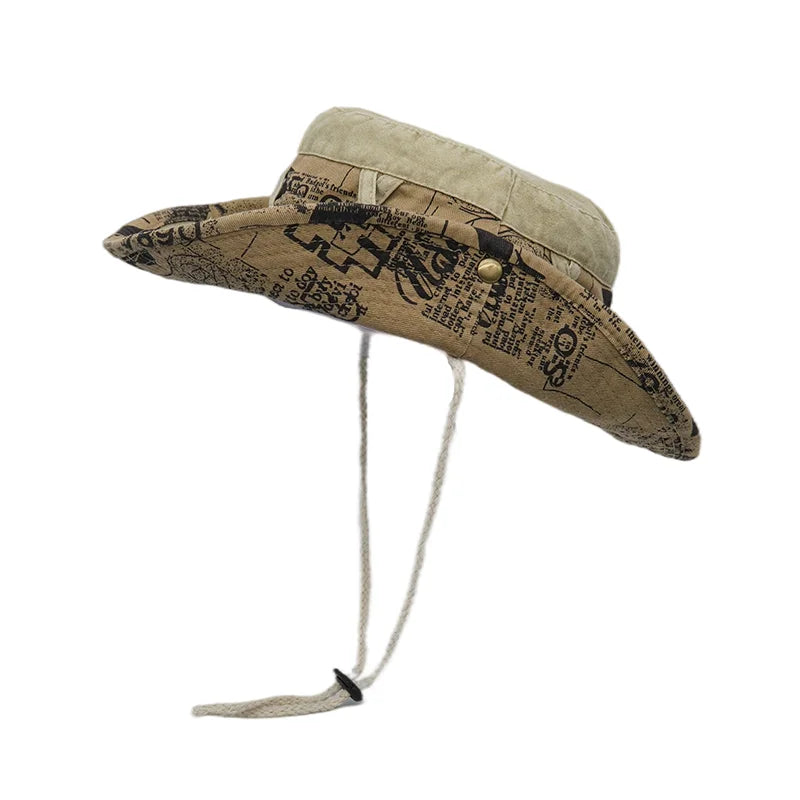 Solid Color Washed Out Newspaper Patchwork Fishing Bucket Hat