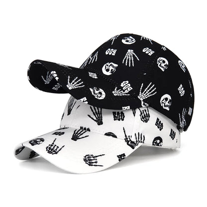 Skull And Skeleton Hand Print Baseball Hat