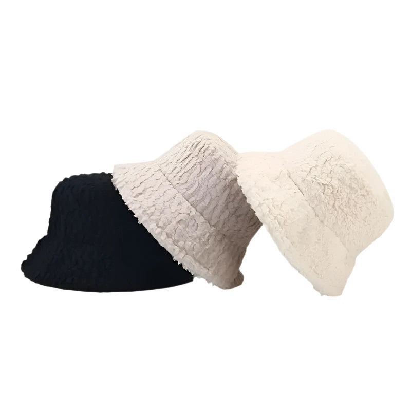 Soft Solid Color Fur Ribbed Bucket Hat