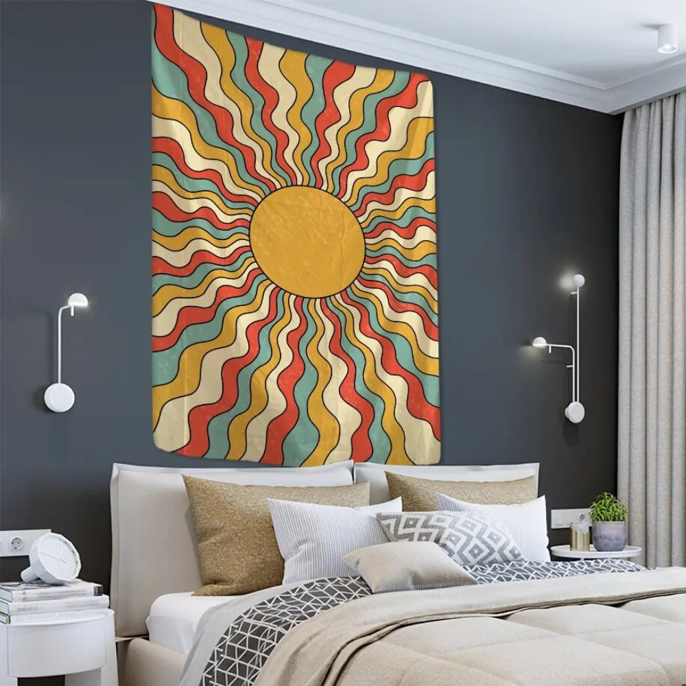 Multicolor Swirl Sunshine Rays Tapestry