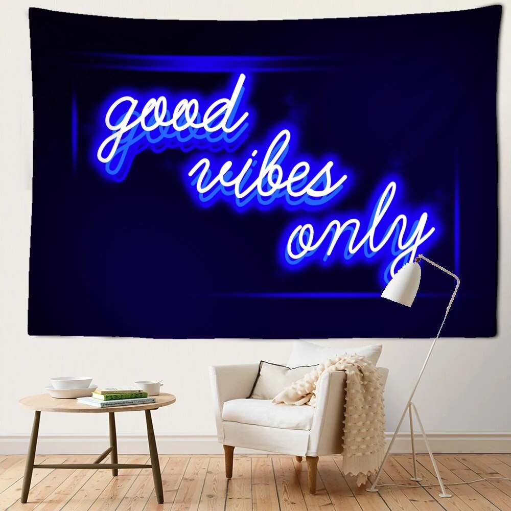 Neon Blue Good Vibes Only Tapestry