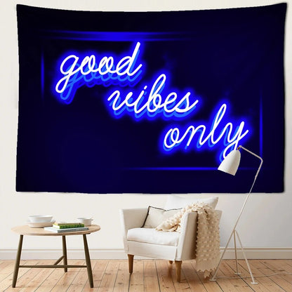 Neon Blue Good Vibes Only Tapestry