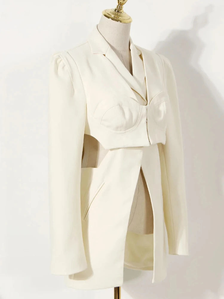 Neutral Bra Side Hollow Out Front Split Blazer