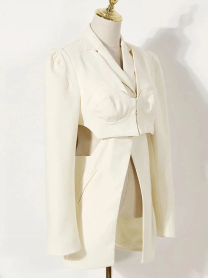 Neutral Bra Side Hollow Out Front Split Blazer