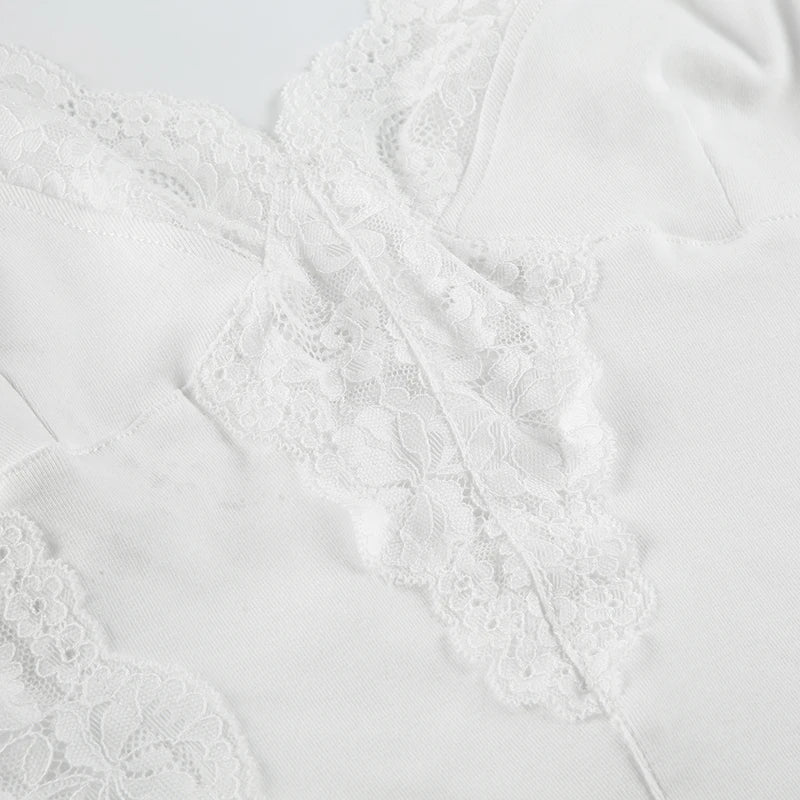 White Peek-A-Boo Lace V-Cut Spaghetti Strap Top