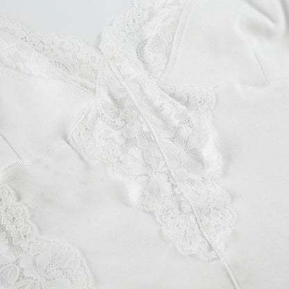 White Peek-A-Boo Lace V-Cut Spaghetti Strap Top