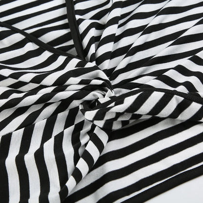 Black And White Stripe Backless Twist Knot Long Sleeve