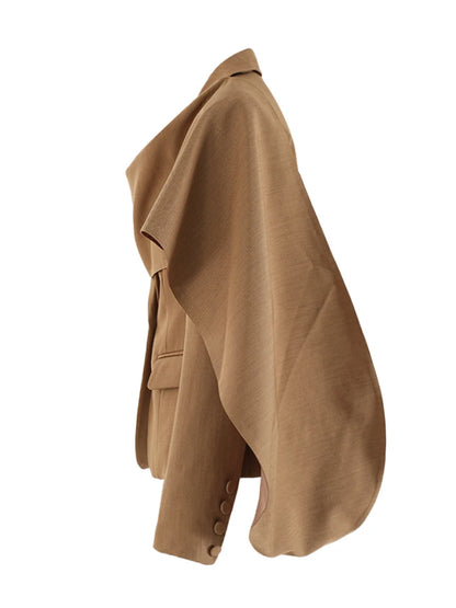 Neutral Tweed Detachable Shawl Blazer