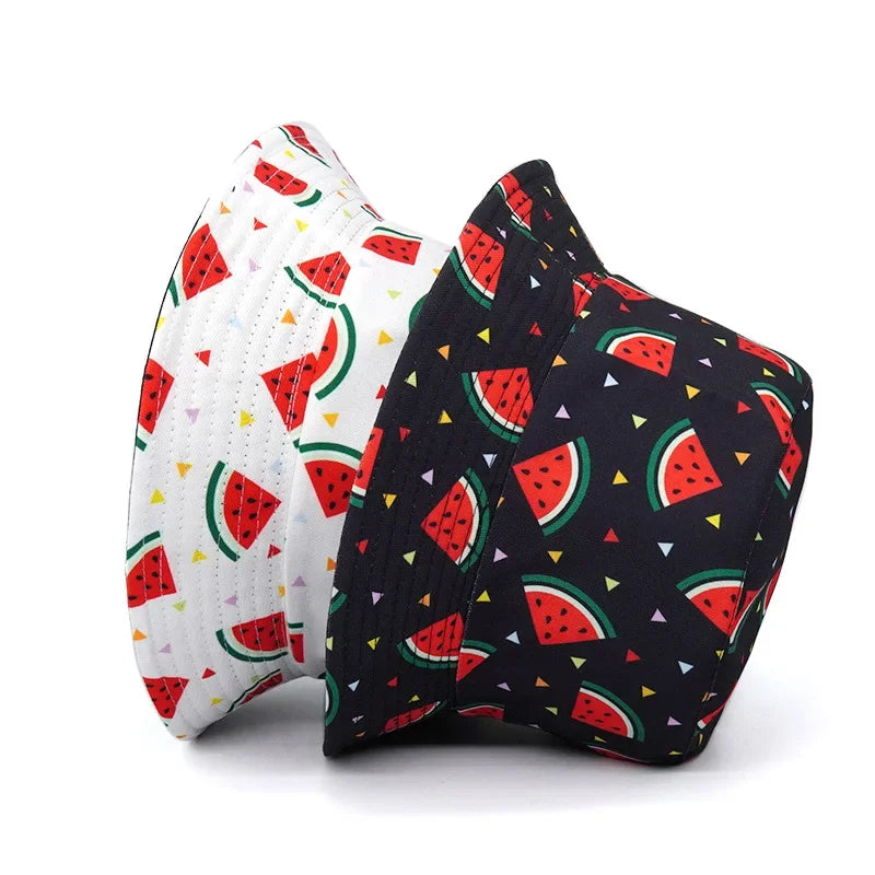 Neutral Watermelon Print Cotton Reversible Bucket Hat