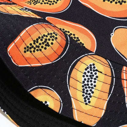 Solid Color Papaya Print Cotton Reversible Bucket Hat